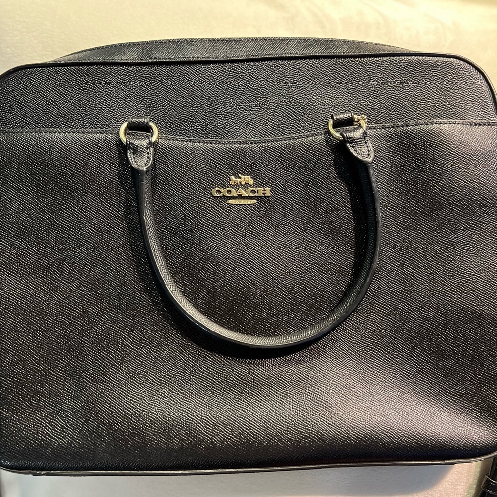 Coach pebble black leather laptop case